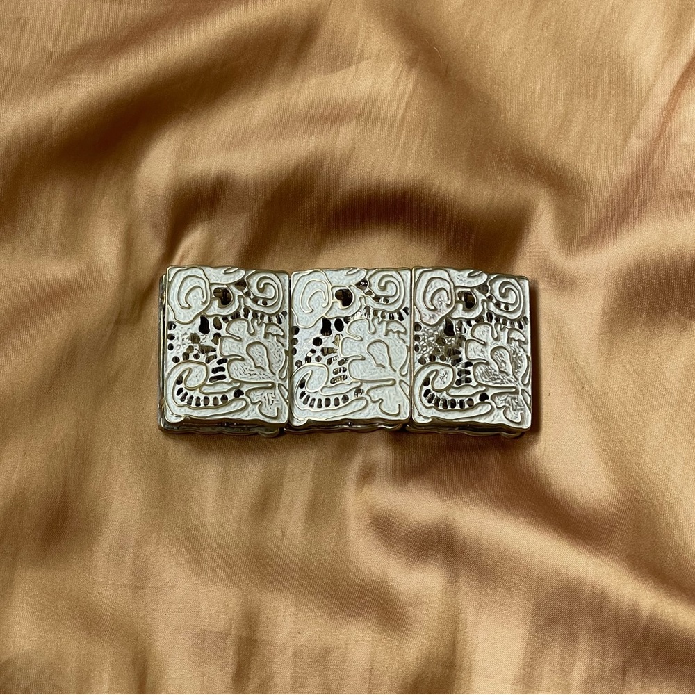 White & Gold Panel Bracelet (Costume Jewelry)